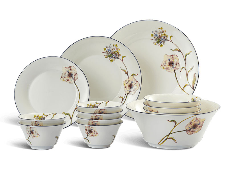 Bộ đồ ăn 14 sản phẩm Tulip ngà